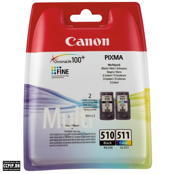 Canon PG 510 / CL-511 Multi pack Sort Farve (cyan, magenta, gul) 300 sider