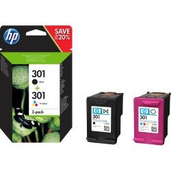 HP 301 Sort Farve (cyan, magenta, gul)