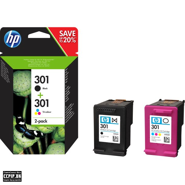 HP 301 Sort Farve (cyan, magenta, gul)