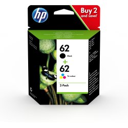 HP 62 Twin Pack Sort Farve (cyan, magenta, gul)