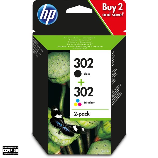 HP 302 Sort Farve (cyan, magenta, gul)