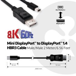 Club 3D Mini DP 1.4 til DisplayPort 1.4 2m 8K60Hz