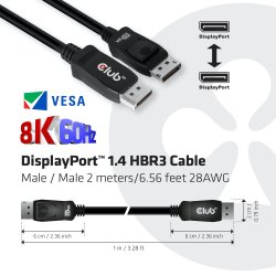 Club 3D DisplayPort 1.4 to DisplayPort 1.4 M/M 2m
