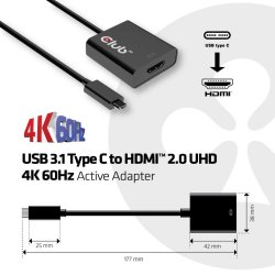 Club 3D USB 3.1 Type C to HDMI 2.0 UHD 4K Active Adapter Ekstern videoadapter