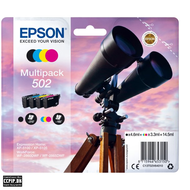 Epson 502 Multipack Sort Gul Cyan Magenta