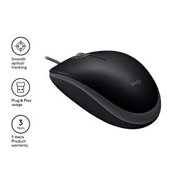 Logitech B110 Silent Optisk Kabling Sort