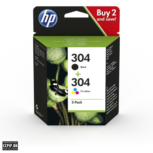 HP 304 Combo Pack Sort Farve (cyan, magenta, gul)