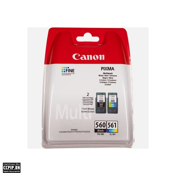 Canon PG 560 / CL-561 Multipack Sort Farve (cyan, magenta, gul) 180 sider