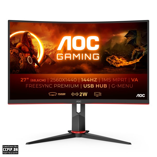 AOC Gaming CQ27G2U/BK 27 2560 x 1440 VGA (HD-15) HDMI DisplayPort 144Hz Pivot Skrm