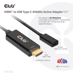Club 3D Videoadapterkabel HDMI / USB 22cm Sort