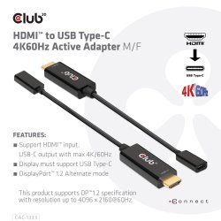 Club 3D Videoadapterkabel HDMI / USB 22cm Sort