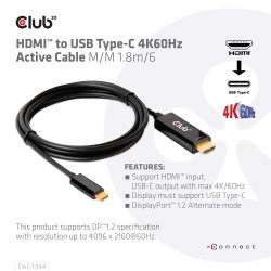 Club 3D Videoadapterkabel DisplayPort / HDMI 1.8m Sort