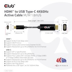 Club 3D Videoadapterkabel DisplayPort / HDMI 1.8m Sort