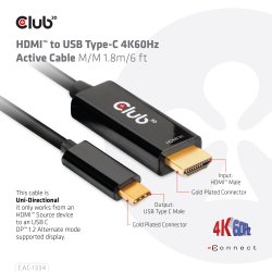 Club 3D Videoadapterkabel DisplayPort / HDMI 1.8m Sort