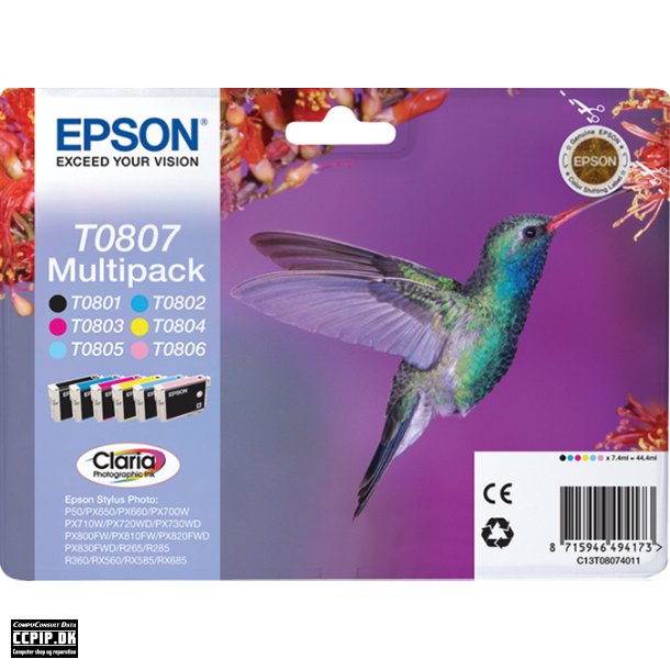 Epson T0807 Multipack Sort Gul Cyan Magenta Lys magenta Lys cyan