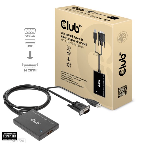 Club 3D Videoadapter HDMI / VGA 60cm Sort