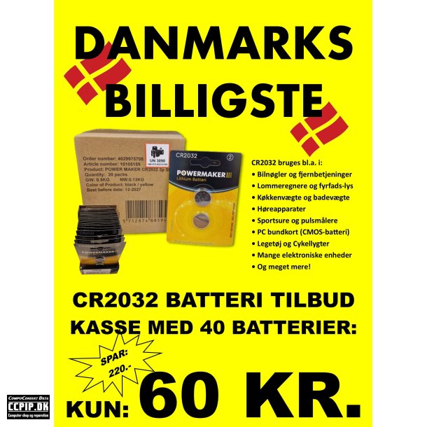 Powermaker CR2032 Lithium Batteri - Kasse (salgsbox) med 20 X 2 stk.